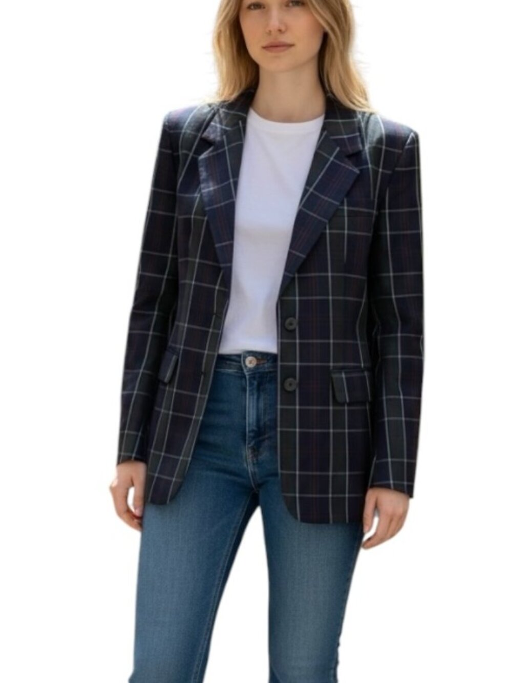 Vintage DAKS London Plaid Blazer Womens US 10 Navy Tartan Jacket Made Britain
